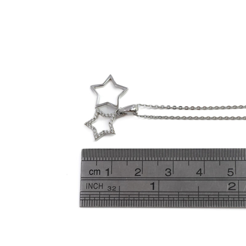 Double Star CZ Pendant on Sterling Silver Cable Link Chain 45cm #65108