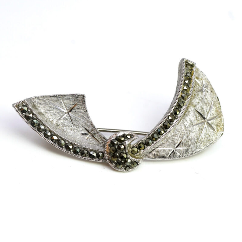 Pair of Vintage Marcasite Bow-Shaped Costume Brooches #4255 - Image 5