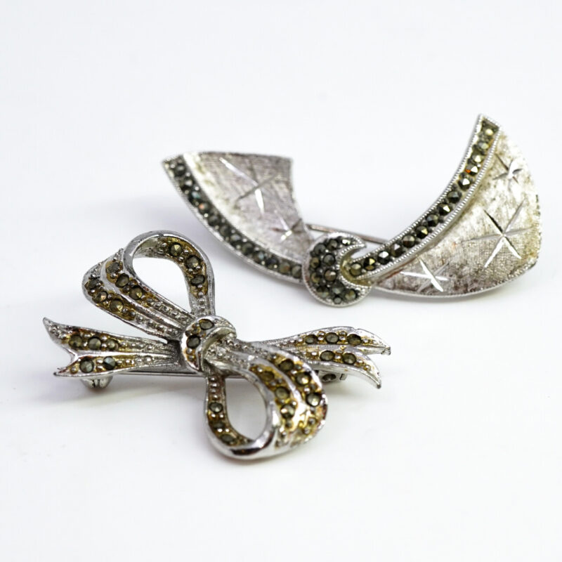 Pair of Vintage Marcasite Bow-Shaped Costume Brooches #4255