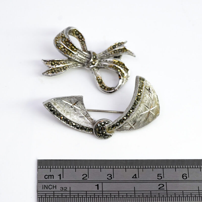 Pair of Vintage Marcasite Bow-Shaped Costume Brooches #4255 - Image 3