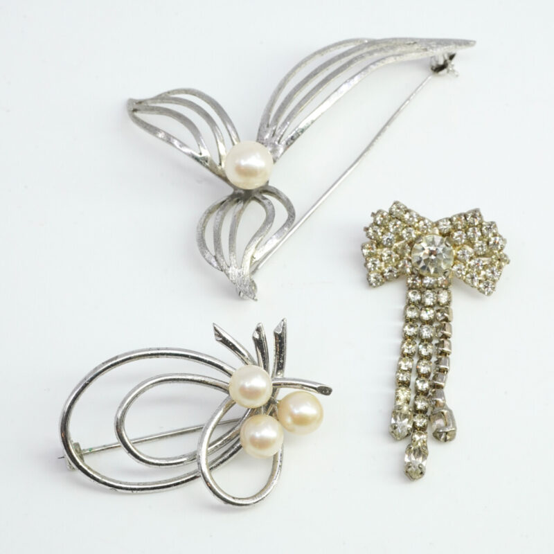 Collection of 3 Costume Brooches – Pearls & Diamantés #4255-1