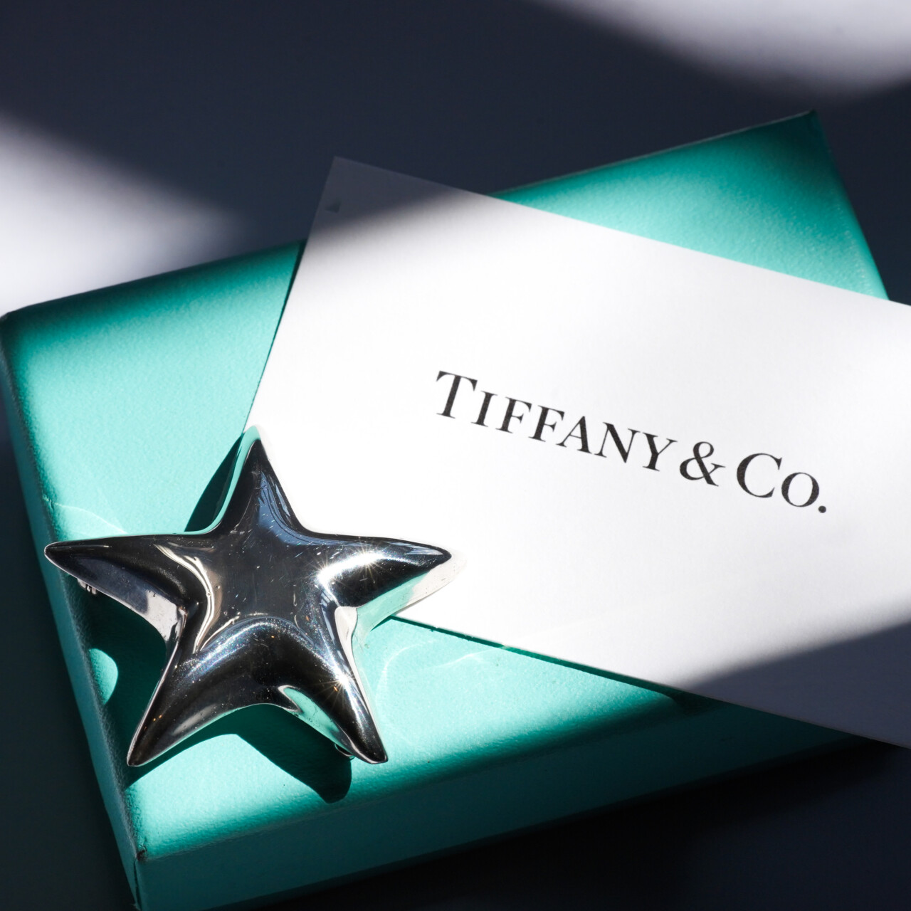 Sterling Silver Tiffany & Co Vintage Puffy Star Brooch + Box #65652