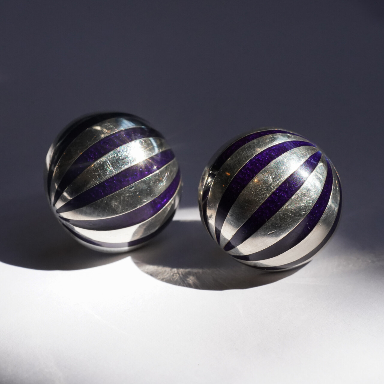 Sterling Silver Tiffany & Co Stripe Enamel Dome Shell Earrings #65655