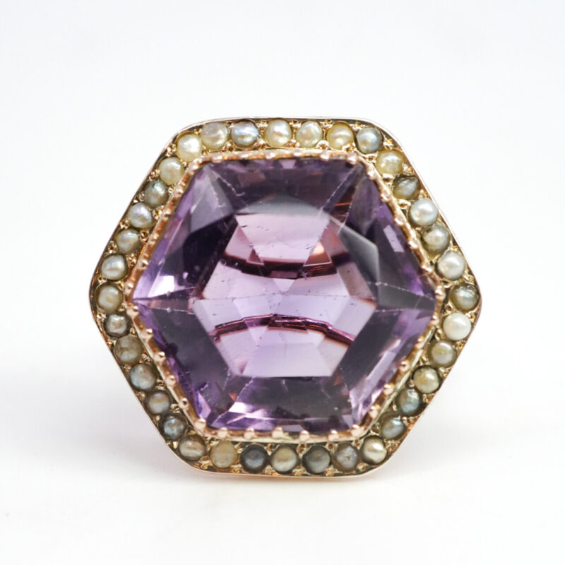 Vintage Amethyst & Seed Pearl Ring in 9ct Rose Gold Size O #62192 - Image 6