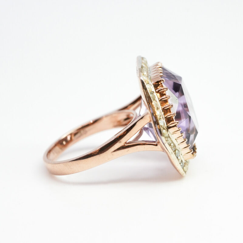 Vintage Amethyst & Seed Pearl Ring in 9ct Rose Gold Size O #62192 - Image 8