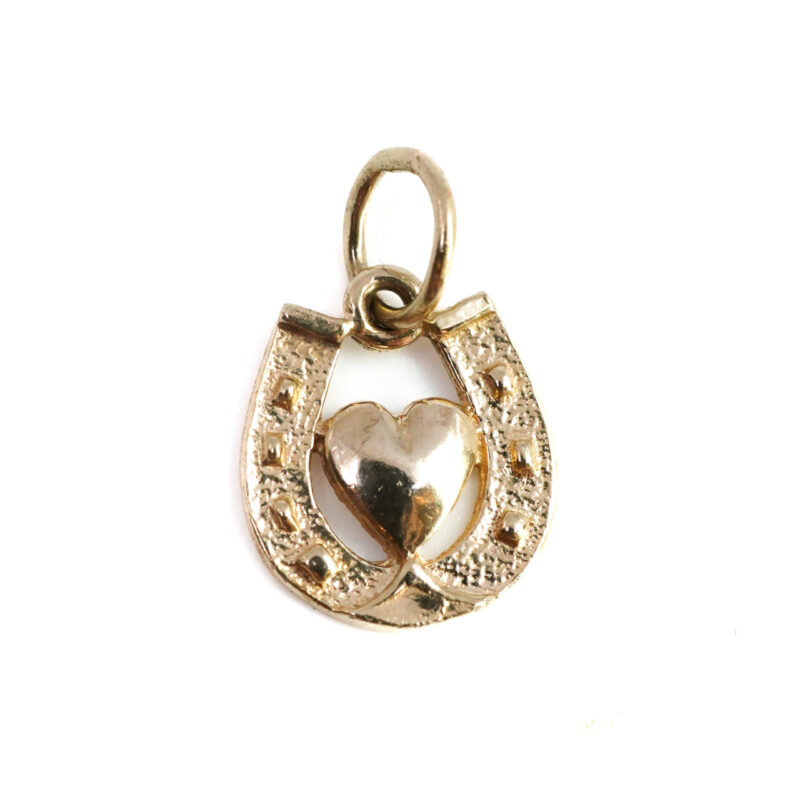 9ct Yellow Gold Lucky Horseshoe Heart Charm #D65320