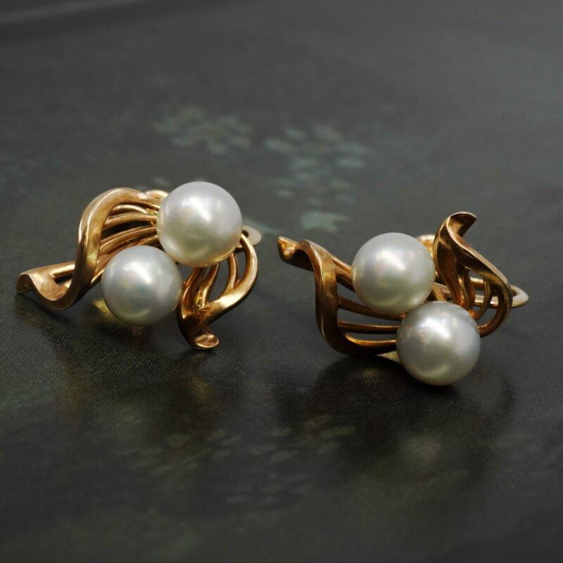 Mikimoto 14ct Yellow Gold Screw On Akoya Pearl Earrings #4255-6 - Image 4