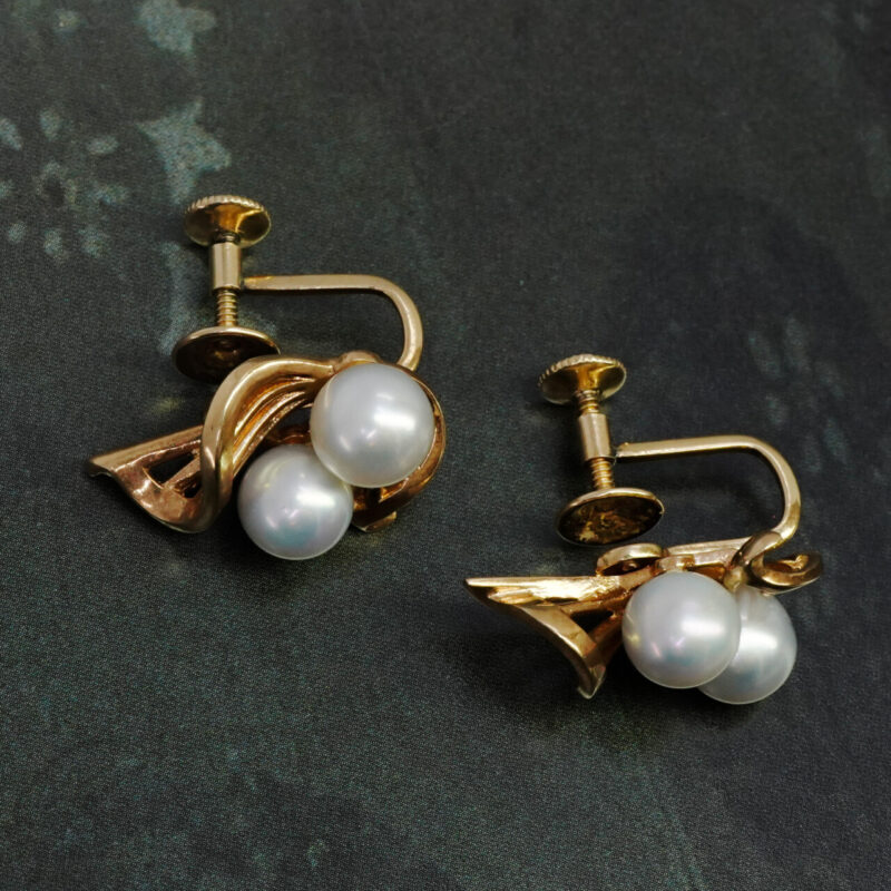 Mikimoto 14ct Yellow Gold Screw On Akoya Pearl Earrings #4255-6 - Image 5