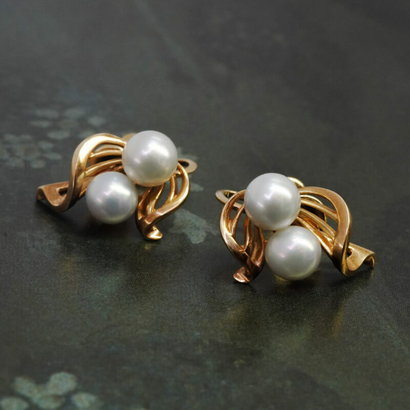 Mikimoto 14ct Yellow Gold Screw On Akoya Pearl Earrings #4255-6 - Image 6