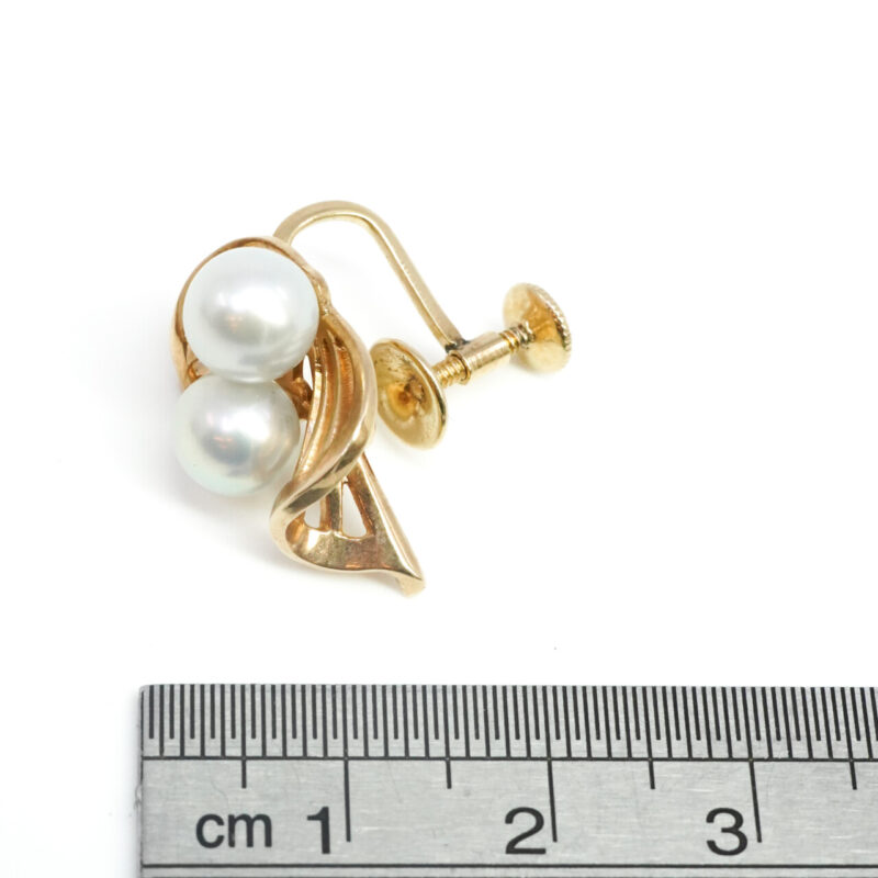 Mikimoto 14ct Yellow Gold Screw On Akoya Pearl Earrings #4255-6 - Image 7