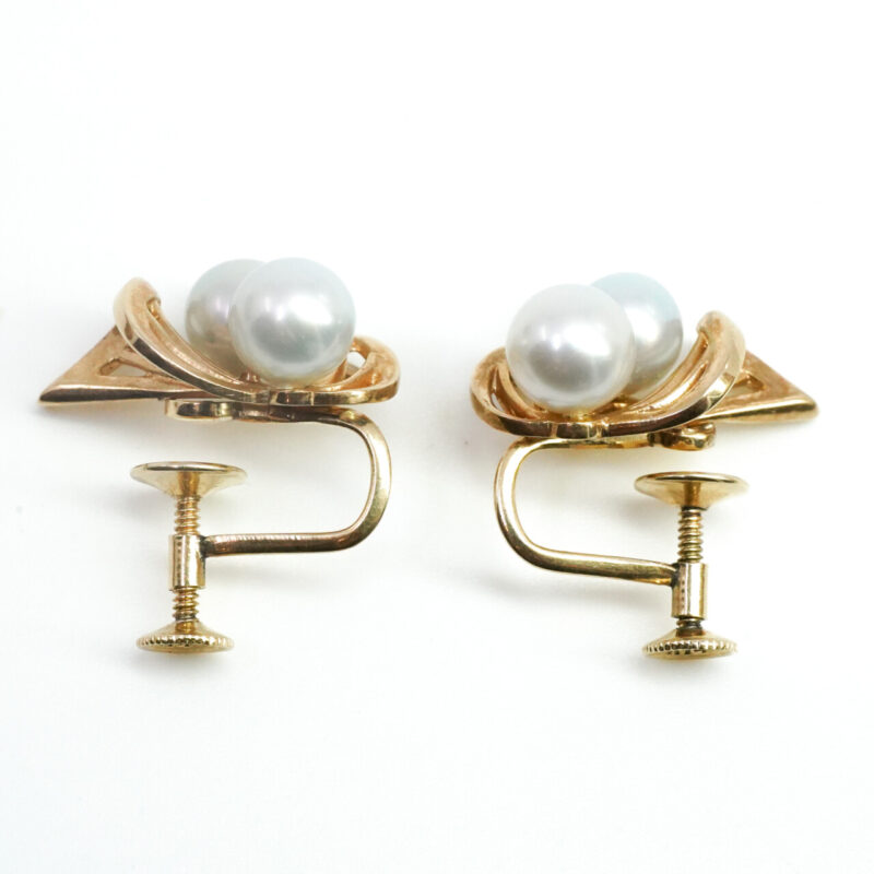 Mikimoto 14ct Yellow Gold Screw On Akoya Pearl Earrings #4255-6 - Image 9