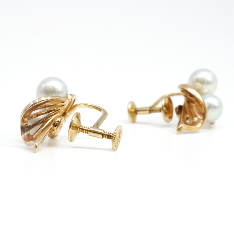 Mikimoto 14ct Yellow Gold Screw On Akoya Pearl Earrings #4255-6 - Image 11