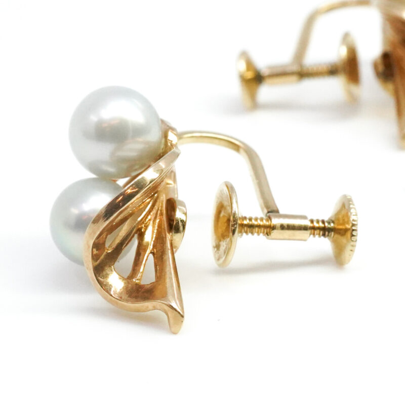 Mikimoto 14ct Yellow Gold Screw On Akoya Pearl Earrings #4255-6 - Image 10