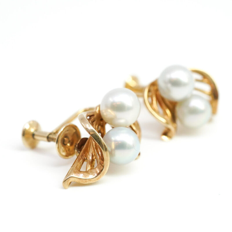 Mikimoto 14ct Yellow Gold Screw On Akoya Pearl Earrings #4255-6 - Image 8