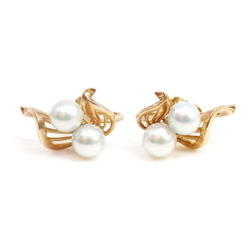 Mikimoto 14ct Yellow Gold Screw On Akoya Pearl Earrings #4255-6