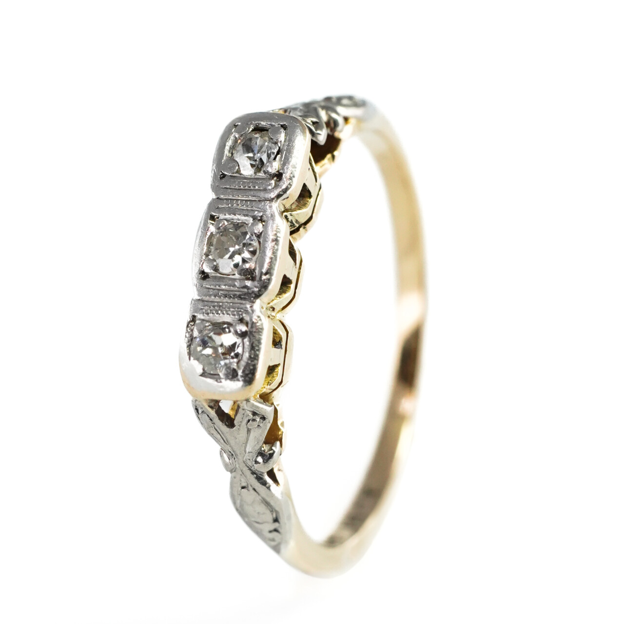 Vintage 18ct Yellow Gold & Platinum Diamond Trilogy Ring Size J 1/2 #65251