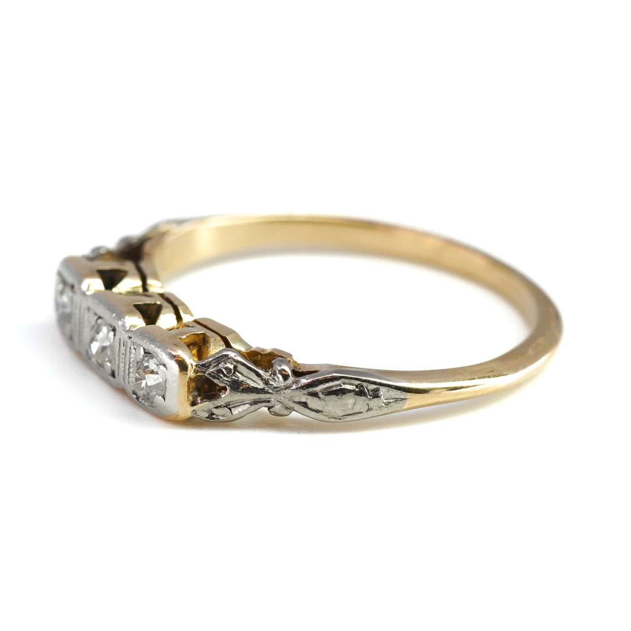 Vintage 18ct Yellow Gold & Platinum Diamond Trilogy Ring Size J 1/2 #65251 Vintage 18ct Yellow Gold & Platinum Diamond Trilogy Ring Size J 1/2 #65251 - Image 5