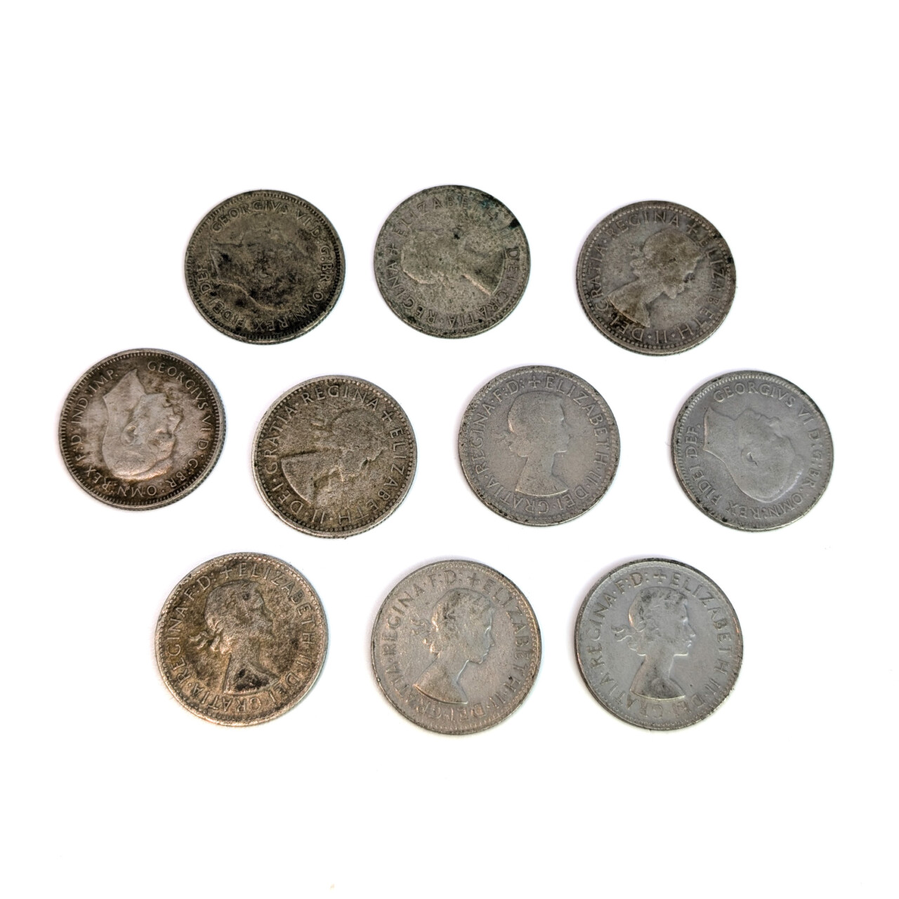 Collection of 10 Post-War Australian Shillings – 50% Silver (1948–1961) - Good Grades #64292-23 Collection of 10 Post-War Australian Shillings – 50% Silver (1948–1961) - Good Grades #64292-23 - Image 3