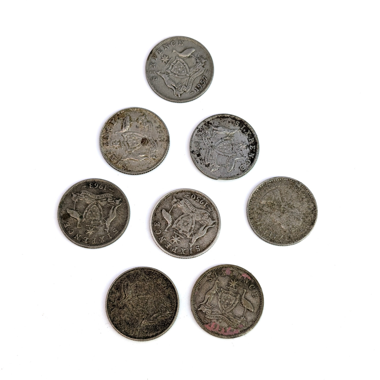 Collection of 9 Post-War Australian Florins – 50% Silver (1950–1963) #64292-26