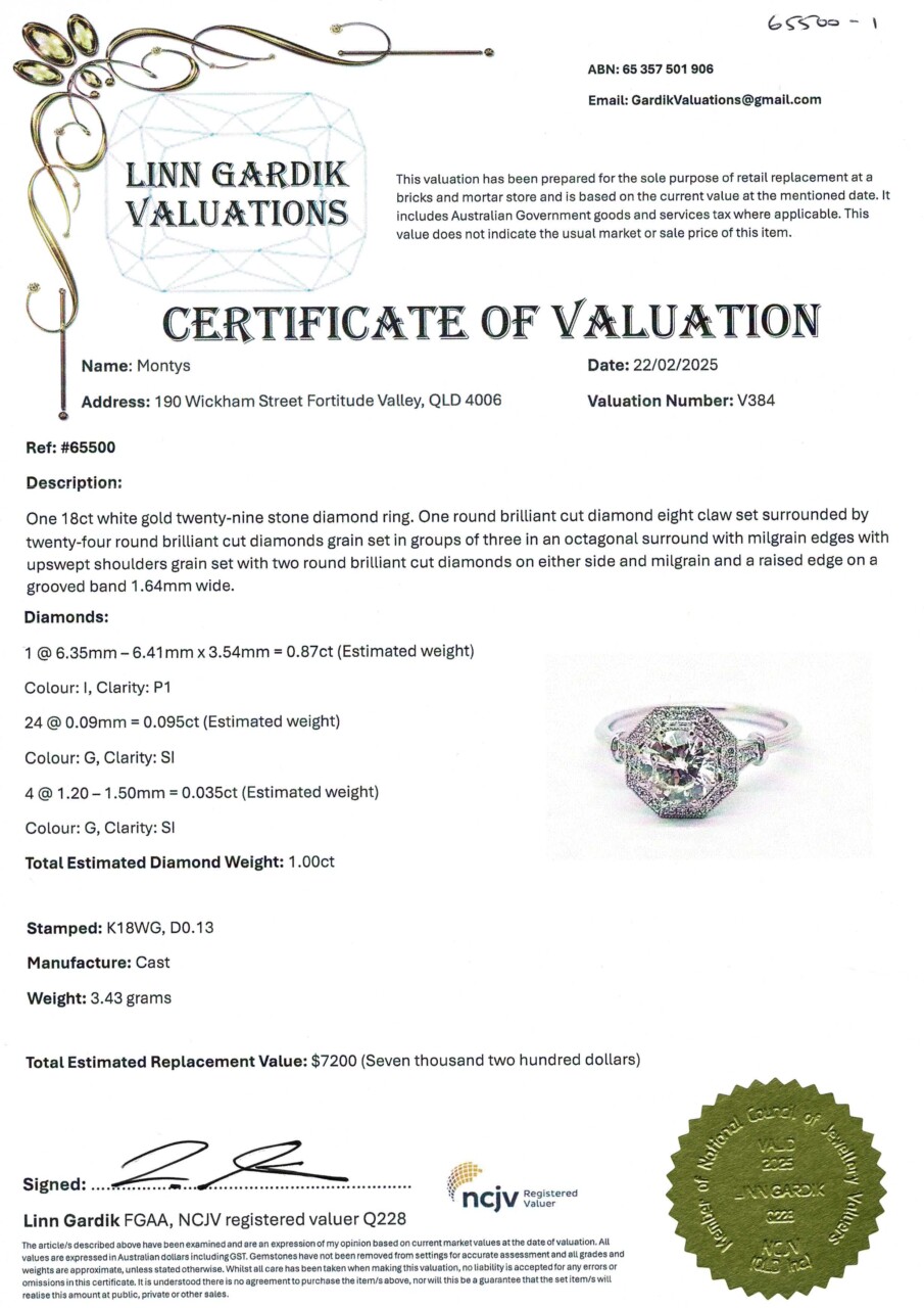 18ct White Gold Vintage-Inspired Diamond Ring – 1.0ct TW Size M 1/2 Val $7200 #65500-1 18ct White Gold Vintage-Inspired Diamond Ring – 1.0ct TW Size M 1/2 Val $7200 #65500-1 - Image 3