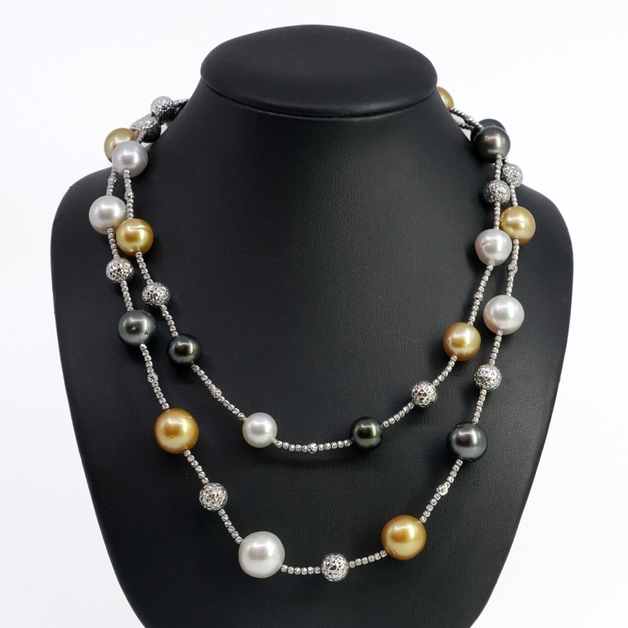 14ct White Gold & South Sea Pearl Layered Necklace 87cm #65414