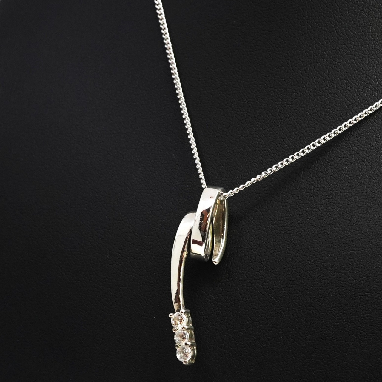 Sterling Silver Cubic Zirconia Three Stone Swirl Pendant #64916