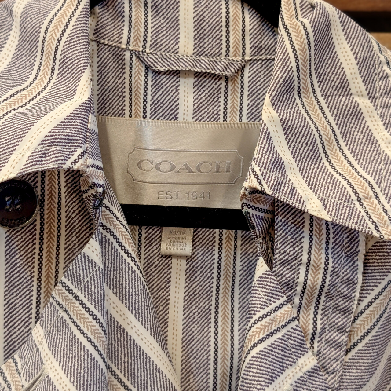 Coach Striped Rain Coat Jacket – Size XS/TP – Grey/White/Green #66087 Coach Striped Rain Coat Jacket – Size XS/TP – Grey/White/Green #66087 - Image 5