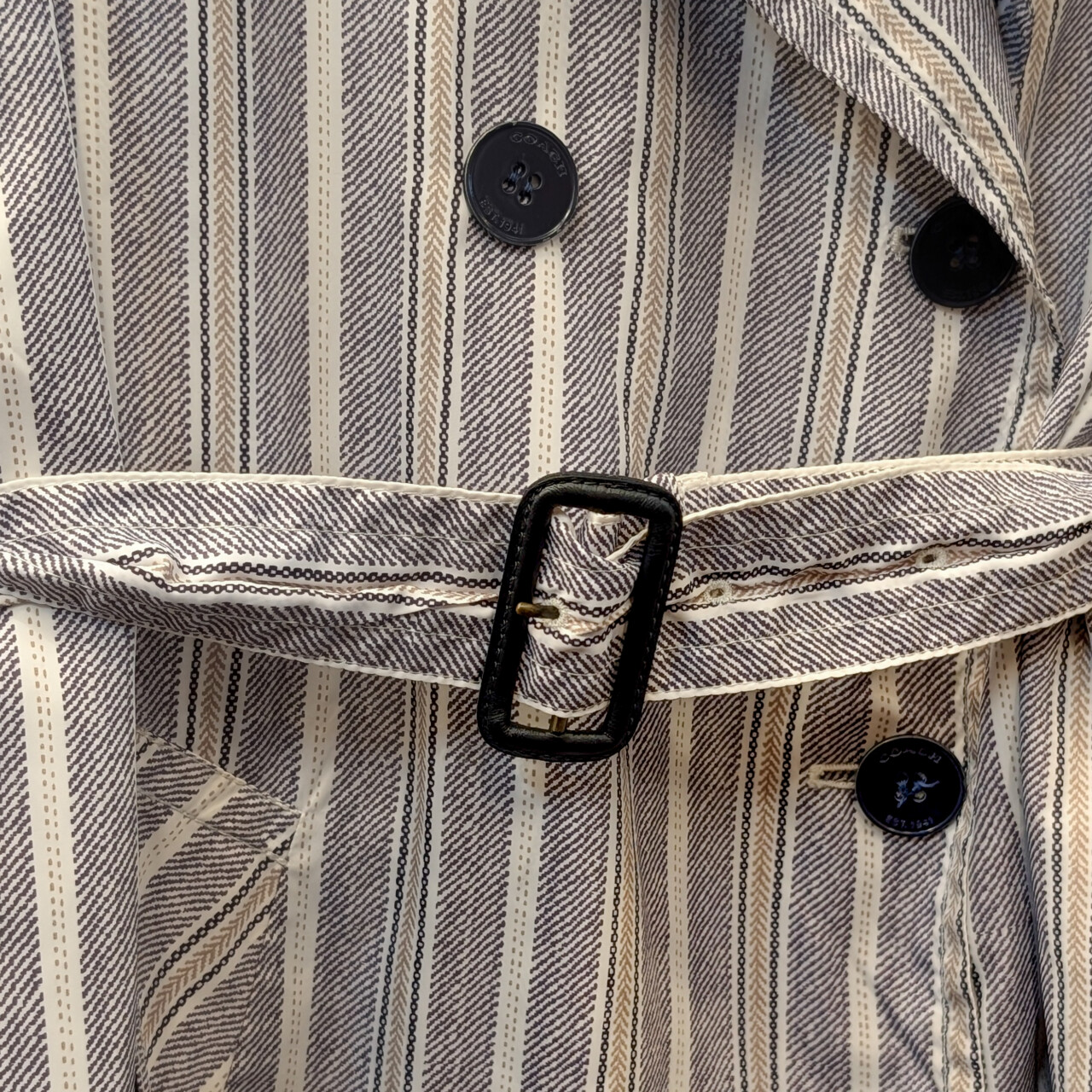 Coach Striped Rain Coat Jacket – Size XS/TP – Grey/White/Green #66087 Coach Striped Rain Coat Jacket – Size XS/TP – Grey/White/Green #66087 - Image 6