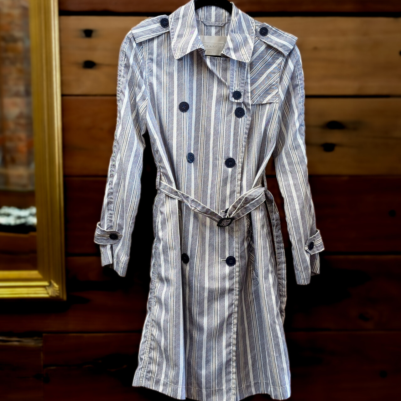 Coach Striped Rain Coat Jacket – Size XS/TP – Grey/White/Green #66087 Coach Striped Rain Coat Jacket – Size XS/TP – Grey/White/Green #66087 - Image 11