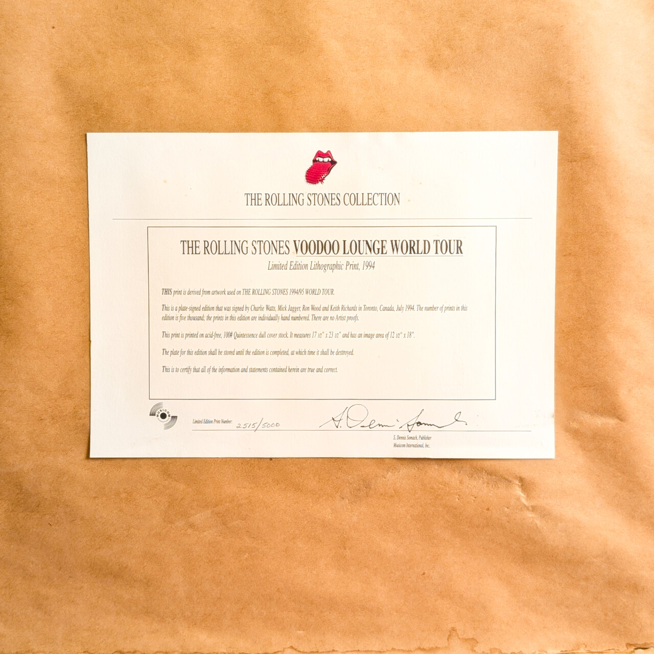 Rolling Stones Limited Edition Voodoo Lounge 1994/95 Tour Poster Tickets & COA #65990 Rolling Stones Limited Edition Voodoo Lounge 1994/95 Tour Poster Tickets & COA #65990 - Image 5