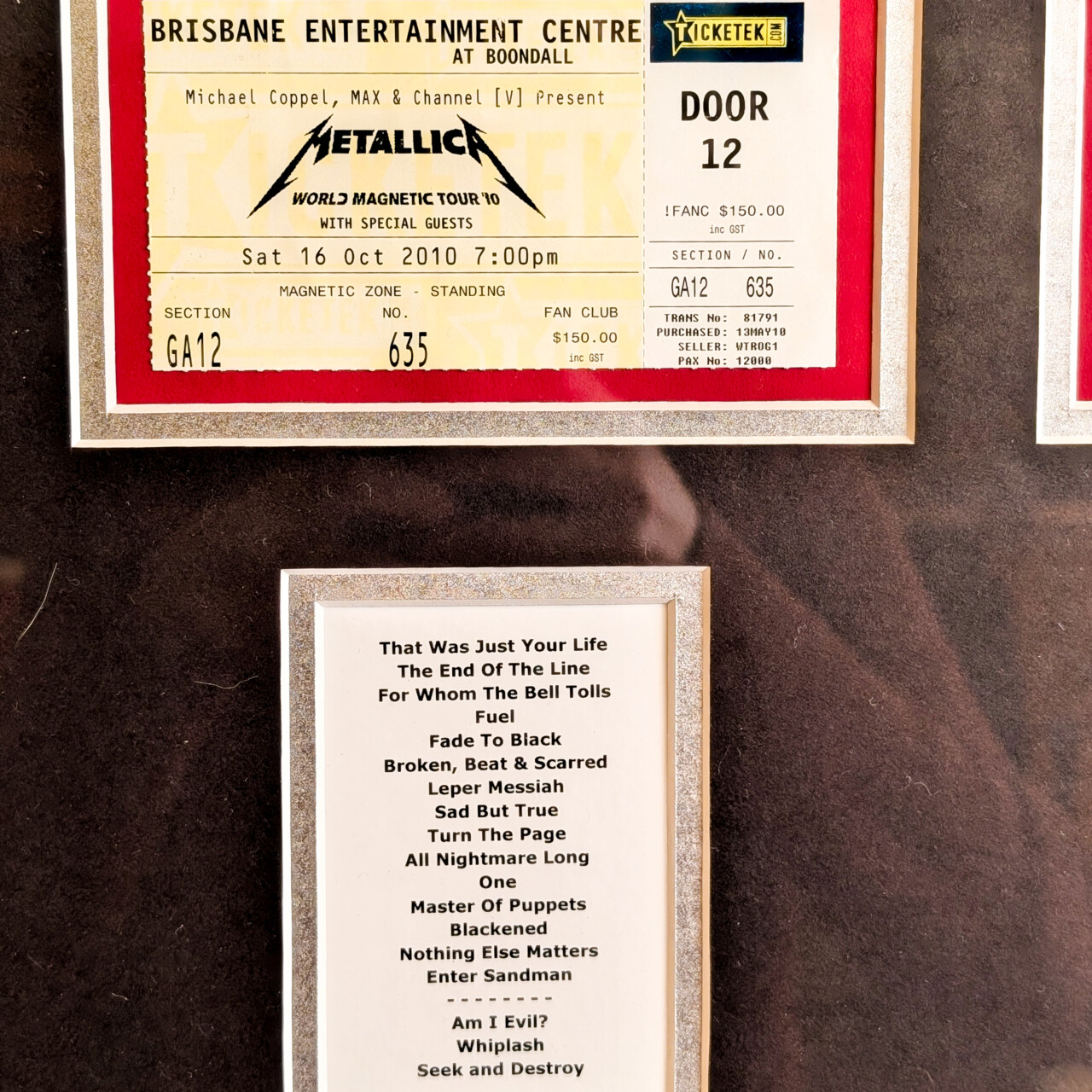 Metallica World Magnetic Tour 2010 Brisbane Framed Memorabilia #66224 Metallica World Magnetic Tour 2010 Brisbane Framed Memorabilia #66224 - Image 4