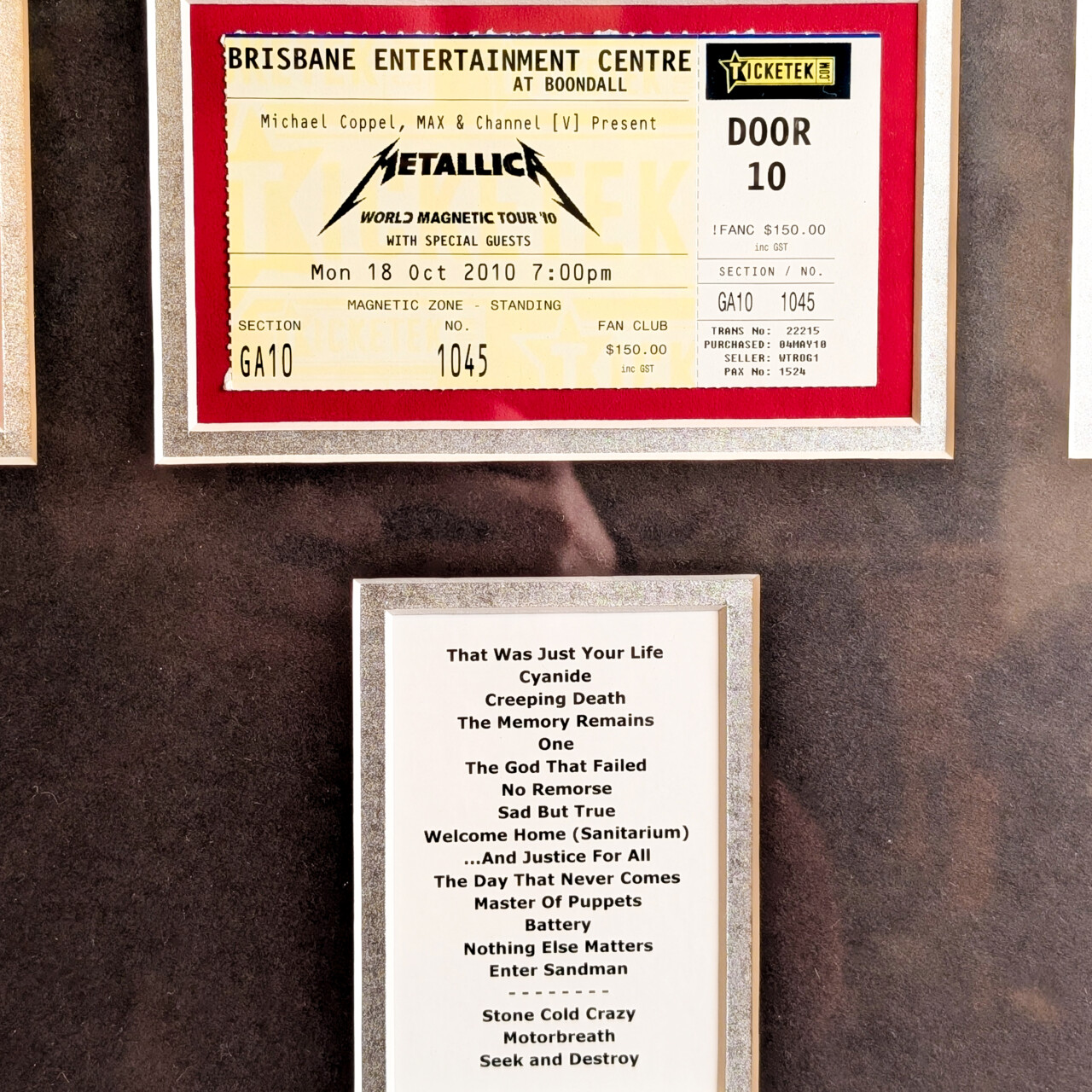 Metallica World Magnetic Tour 2010 Brisbane Framed Memorabilia #66224 Metallica World Magnetic Tour 2010 Brisbane Framed Memorabilia #66224 - Image 5