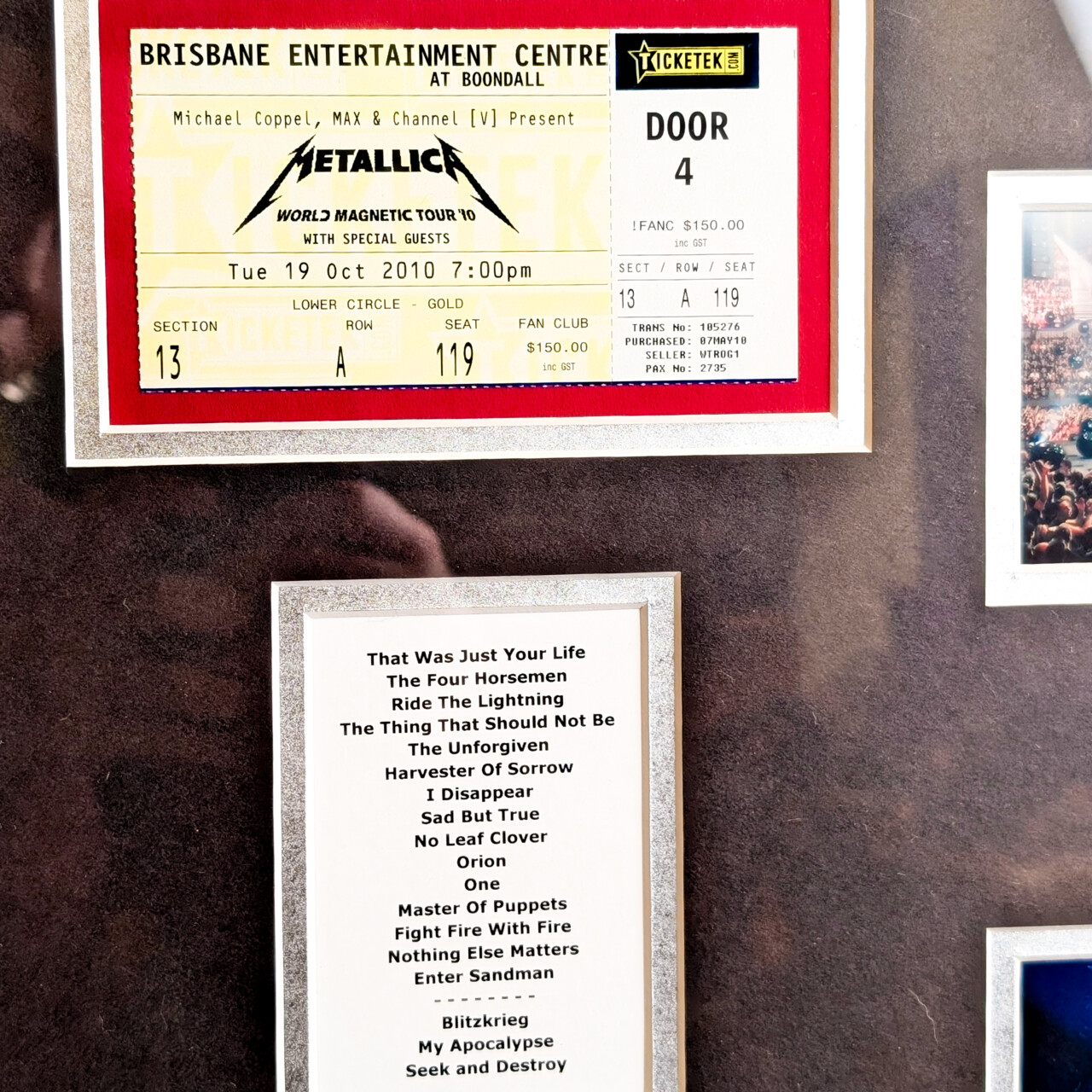 Metallica World Magnetic Tour 2010 Brisbane Framed Memorabilia #66224 Metallica World Magnetic Tour 2010 Brisbane Framed Memorabilia #66224 - Image 3