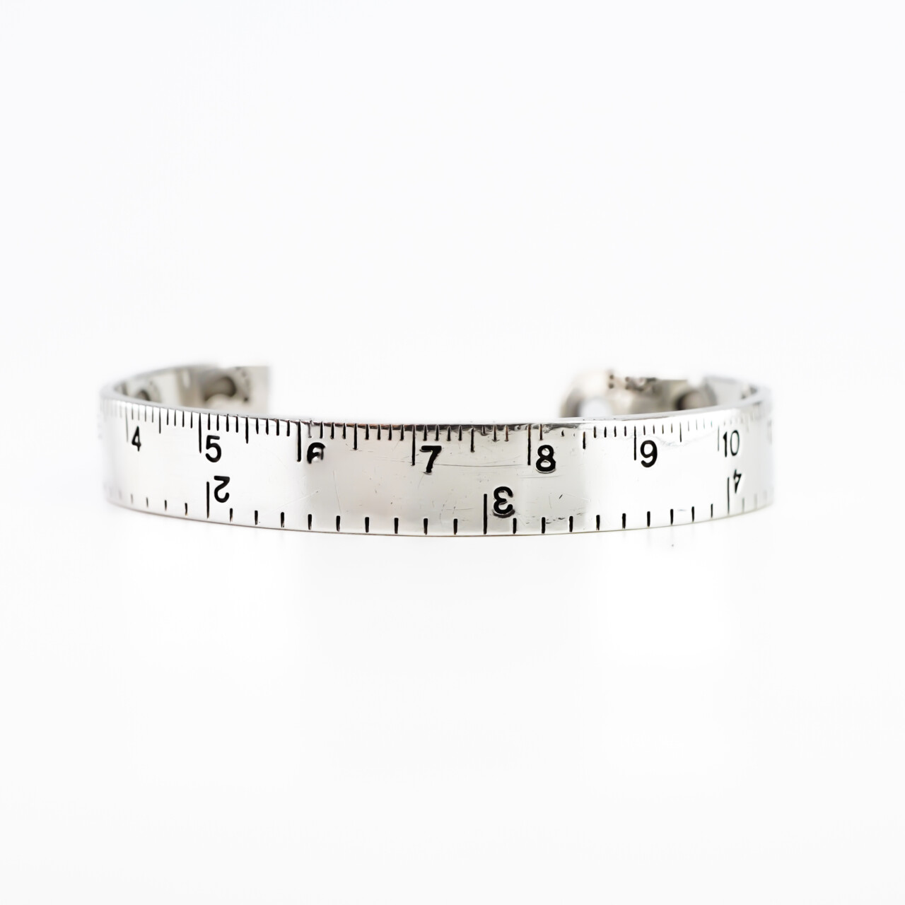 Sterling Silver Double-Sided Cuff Bangle – Ruler & Footprints Design #66451