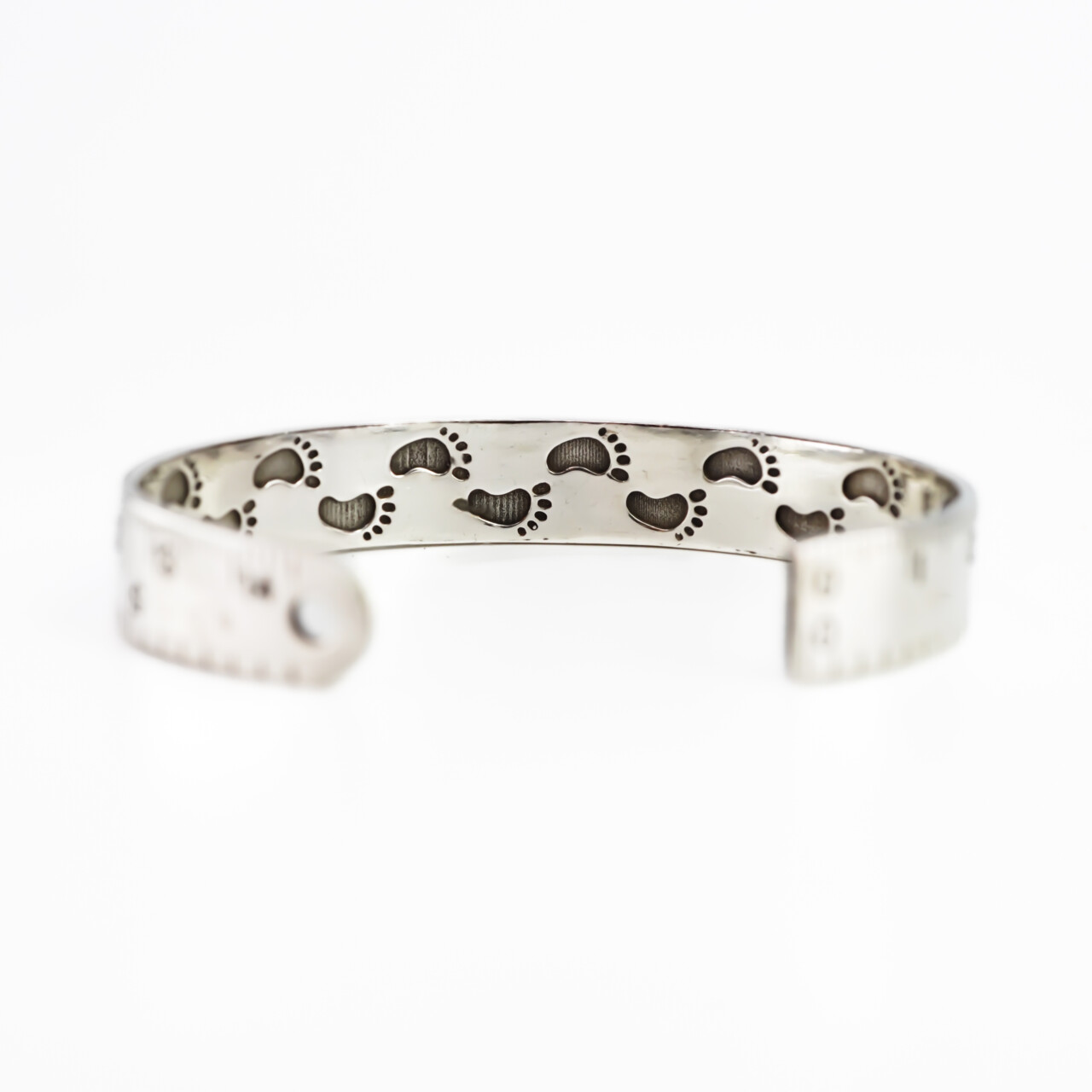 Sterling Silver Double-Sided Cuff Bangle – Ruler & Footprints Design #66451 Sterling Silver Double-Sided Cuff Bangle – Ruler & Footprints Design #66451 - Image 3
