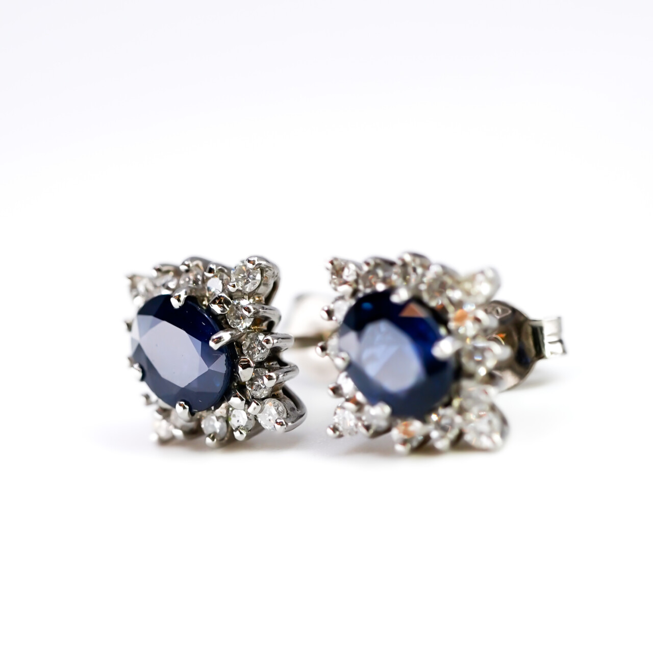 14ct White Gold Sapphire & Diamond Halo Earrings Val $4900 #58499