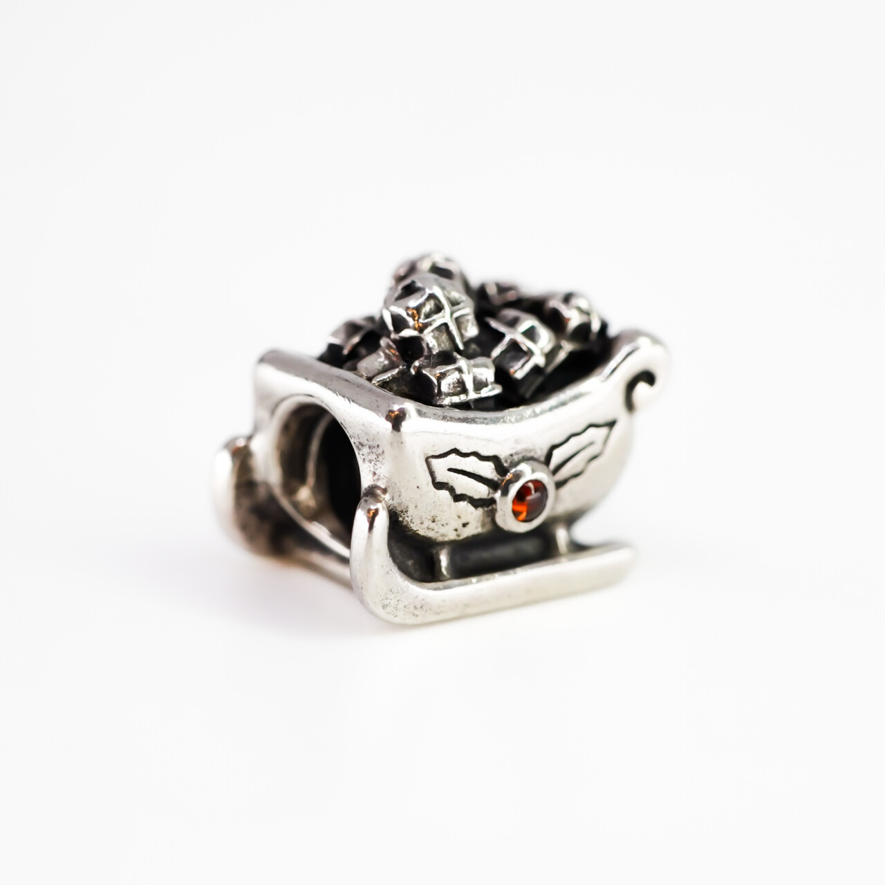 Pandora Sterling Silver Santas Sleigh with Garnet Holly Charm #65169-4 Pandora Sterling Silver Santas Sleigh with Garnet Holly Charm #65169-4 - Image 2