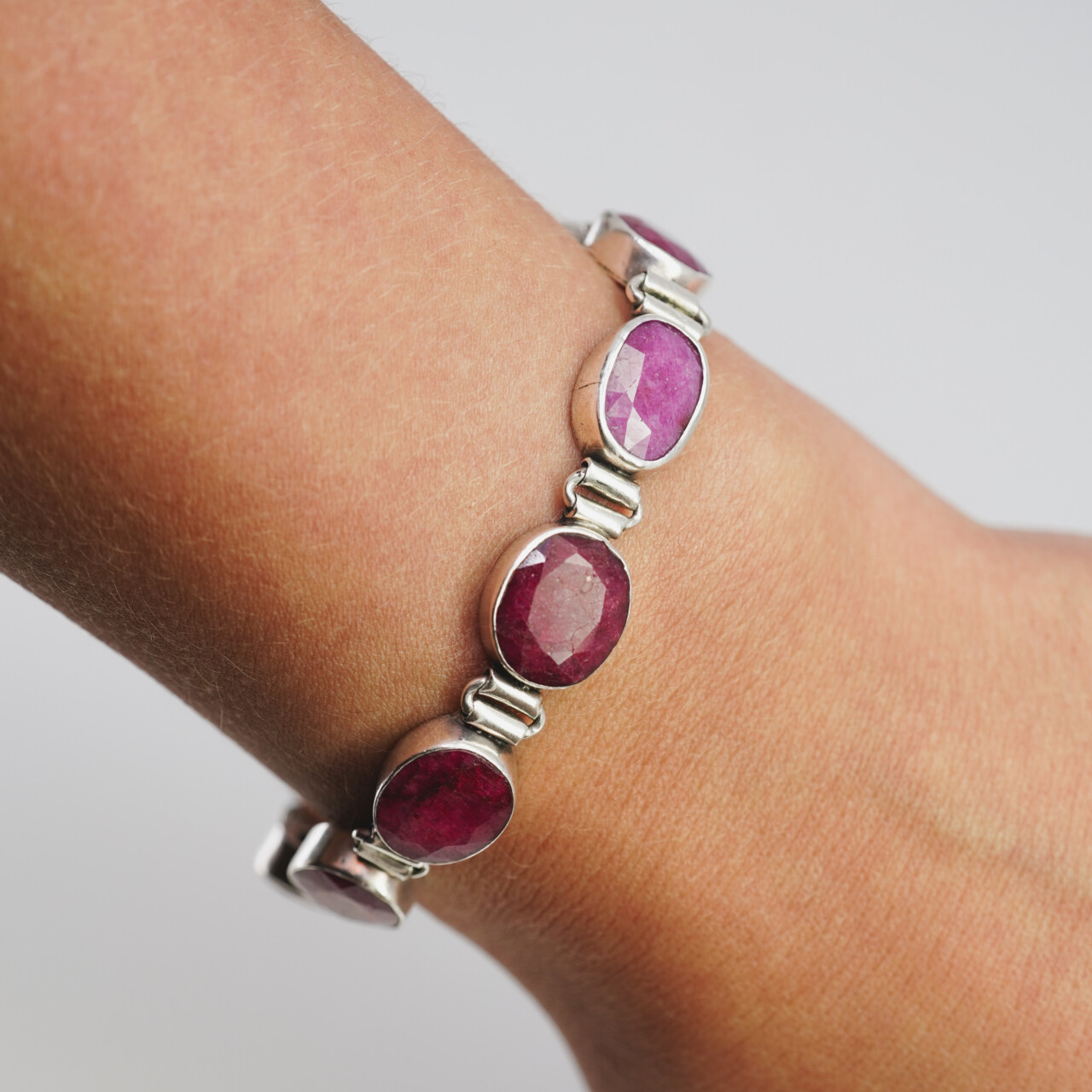 Sterling Silver Natural Ruby Bracelet 20cm #64304-1 Sterling Silver Natural Ruby Bracelet 20cm #64304-1 - Image 2