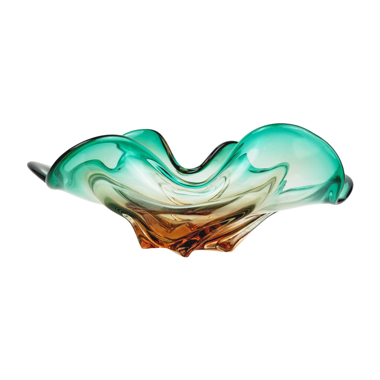 Vintage Murano Glass Green & Light Brown Splash Bowl – 34x22cm #66654 Vintage Murano Glass Green & Light Brown Splash Bowl – 34x22cm #66654 - Image 3