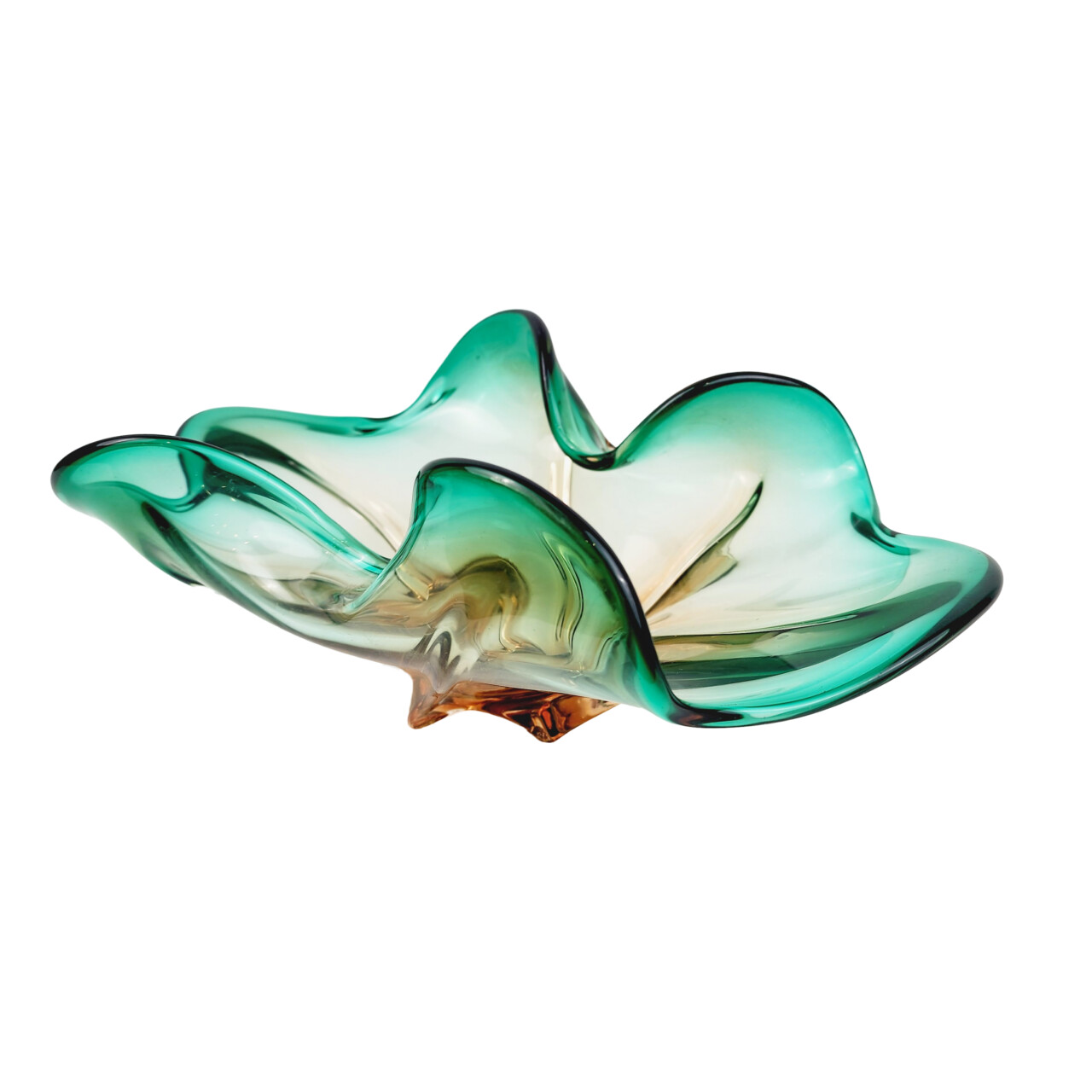 Vintage Murano Glass Green & Light Brown Splash Bowl – 34x22cm #66654 Vintage Murano Glass Green & Light Brown Splash Bowl – 34x22cm #66654