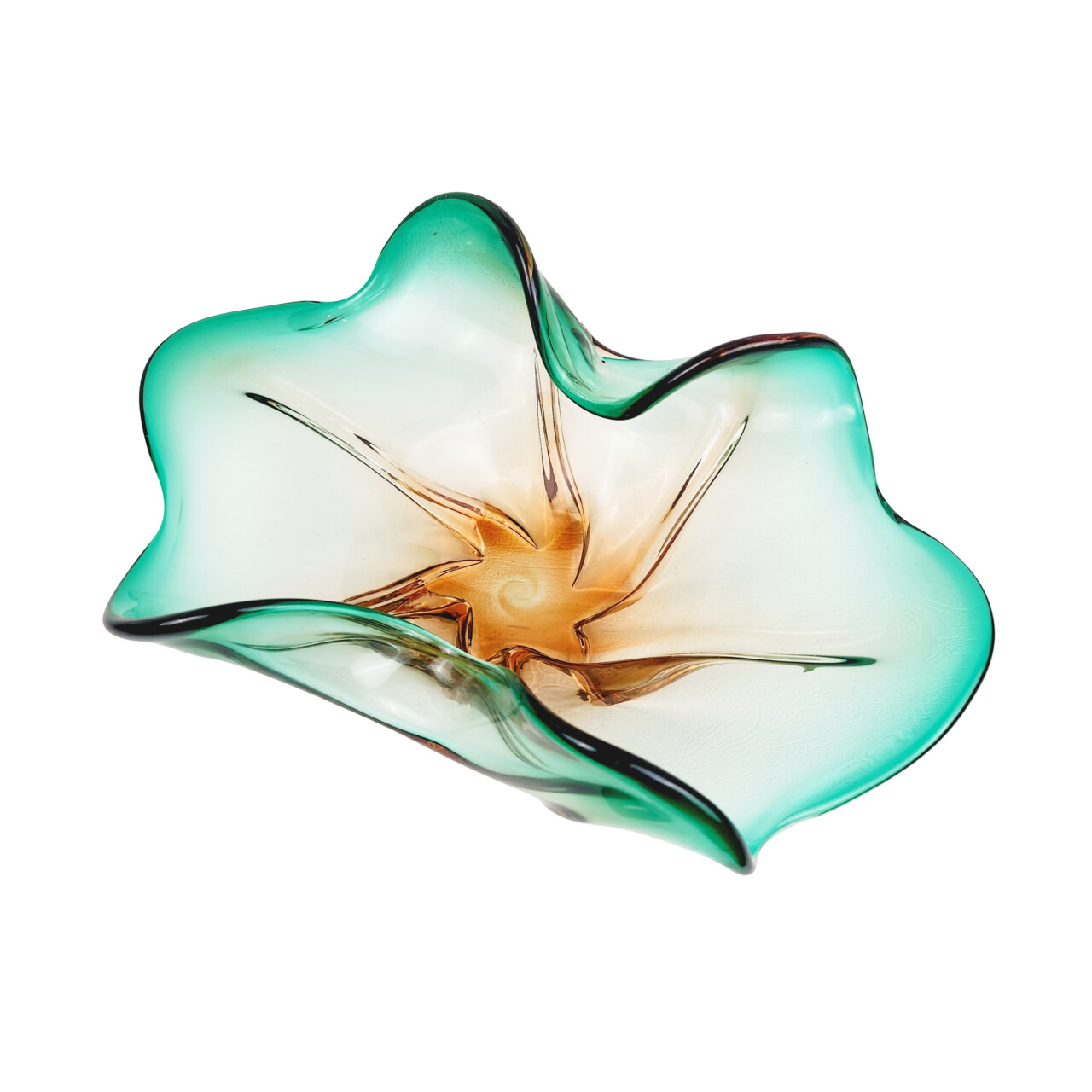Vintage Murano Glass Green & Light Brown Splash Bowl – 34x22cm #66654 Vintage Murano Glass Green & Light Brown Splash Bowl – 34x22cm #66654 - Image 2