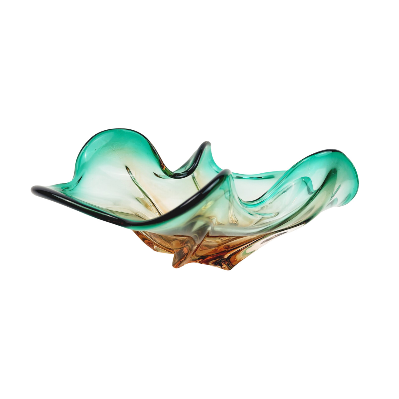 Vintage Murano Glass Green & Light Brown Splash Bowl – 34x22cm #66654 Vintage Murano Glass Green & Light Brown Splash Bowl – 34x22cm #66654 - Image 5
