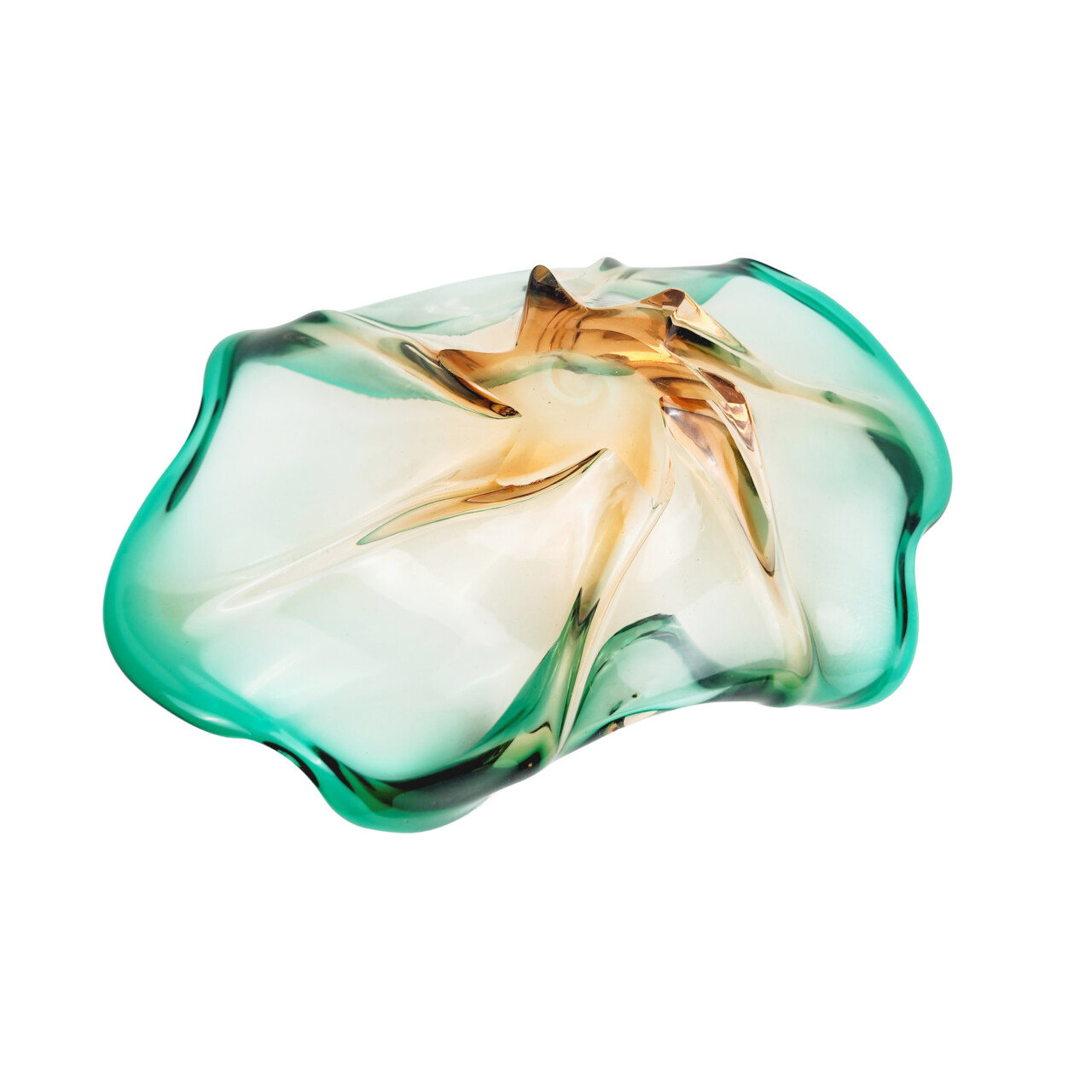 Vintage Murano Glass Green & Light Brown Splash Bowl – 34x22cm #66654 Vintage Murano Glass Green & Light Brown Splash Bowl – 34x22cm #66654 - Image 4