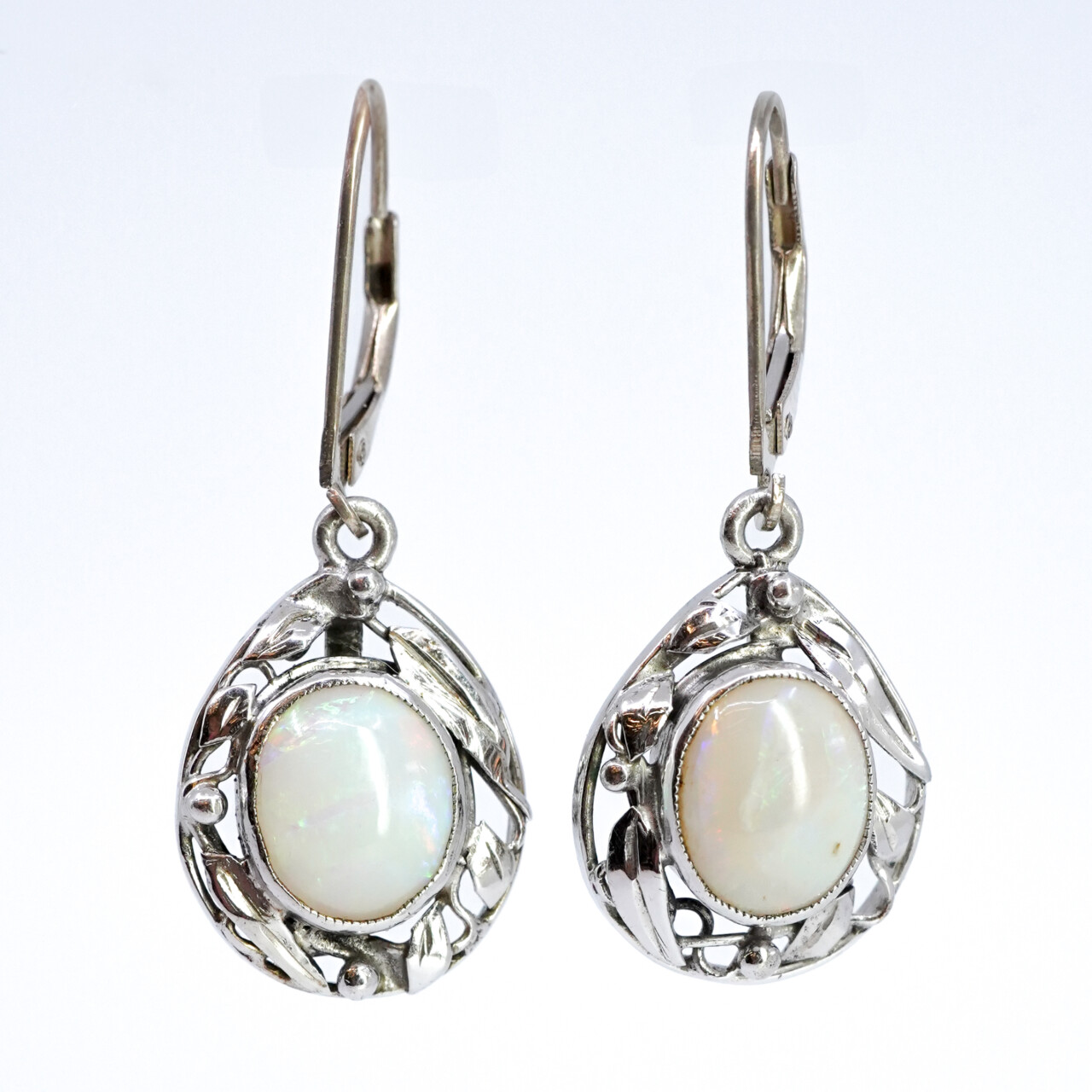 Sterling Silver Opal Cabochon Drop Earrings #65676