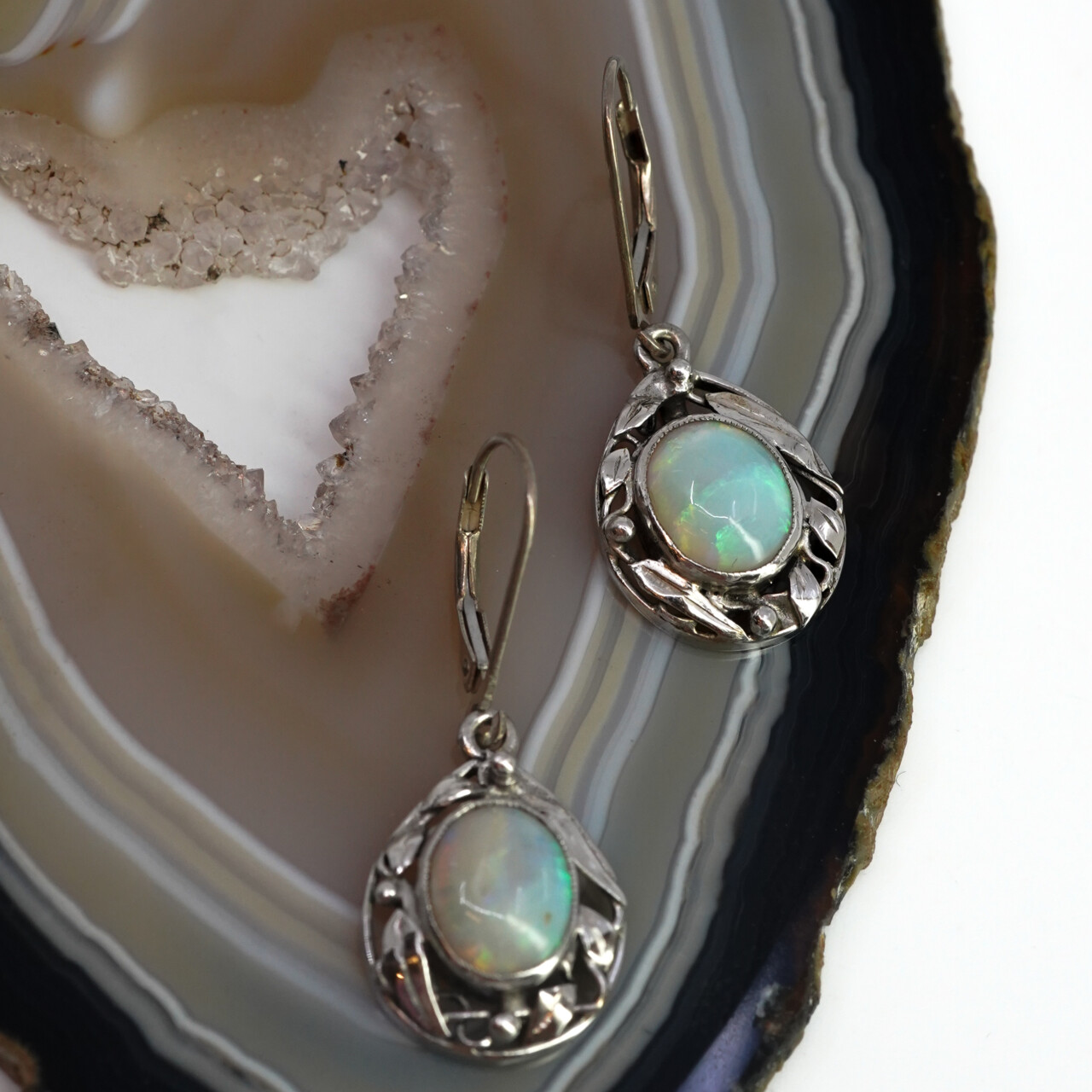 Sterling Silver Opal Cabochon Drop Earrings #65676 Sterling Silver Opal Cabochon Drop Earrings #65676 - Image 2