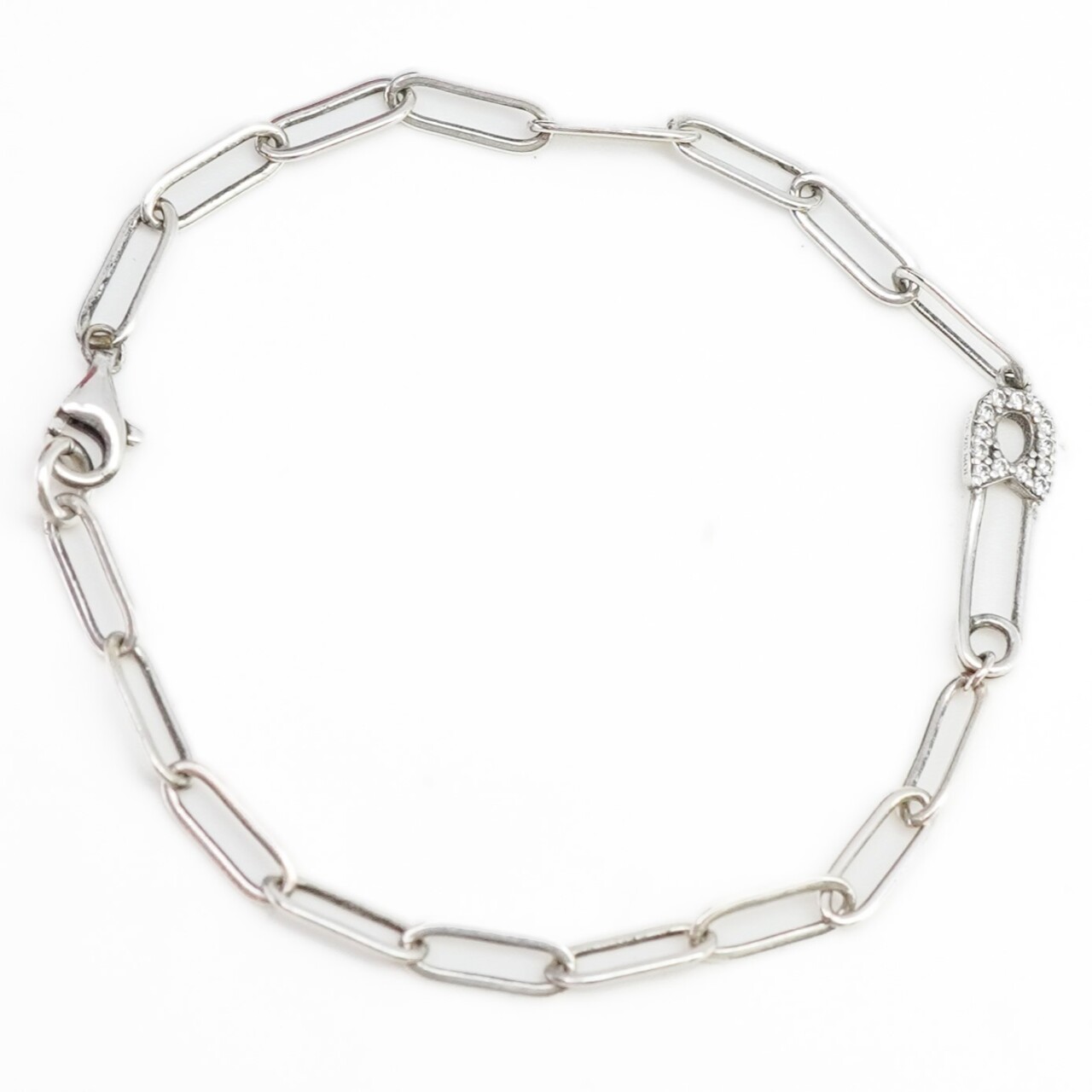 Sterling Silver Safety-Pin-Style Diamond Bracelet 17cm #66442