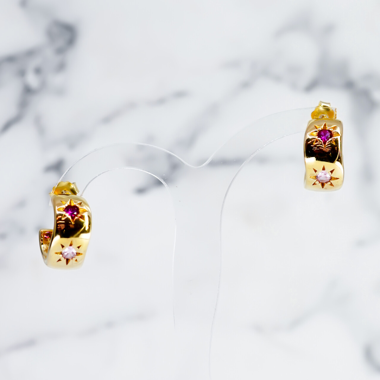 Sterling Silver Gold Plated Multi Stone Huggie Earrings #66405