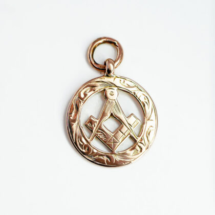 Antique C/1921 9ct Pale Rose Gold Masonic Square & Compass Pendant #66112