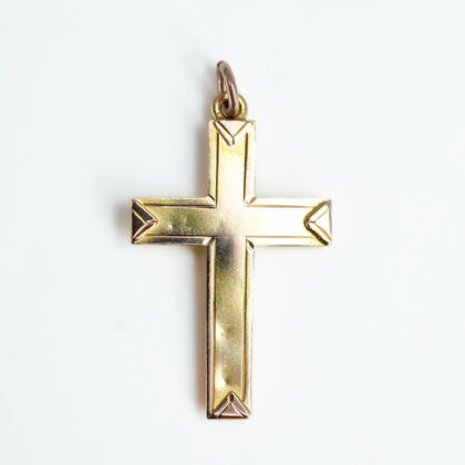 Antique 9ct Yellow Gold Hollow Cross Pendant Engraved #66406