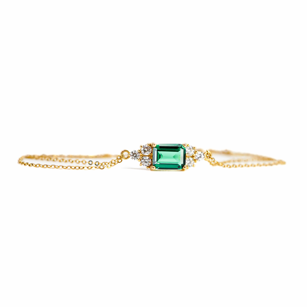 14ct Yellow Gold Green Paste & Cubic Zirconia Bracelet 21cm (Adjustable) #66478 14ct Yellow Gold Green Paste & Cubic Zirconia Bracelet 21cm (Adjustable) #66478